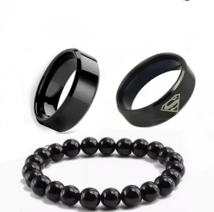 Pack Of 3 Black 100% Titanium Rings