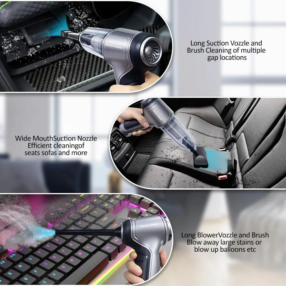 MAZ Premium 3 in 1 Car Mini Vacuum Cleaner with Blower Wireless Portable Rechargeable Handheld High Power Suction Vacuum Cleaning Machine for Home Car Computer Keyboard Cordless Air Blowing Dusting