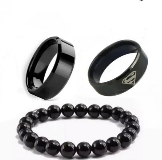 Pack Of 3 Black 100% Titanium Rings