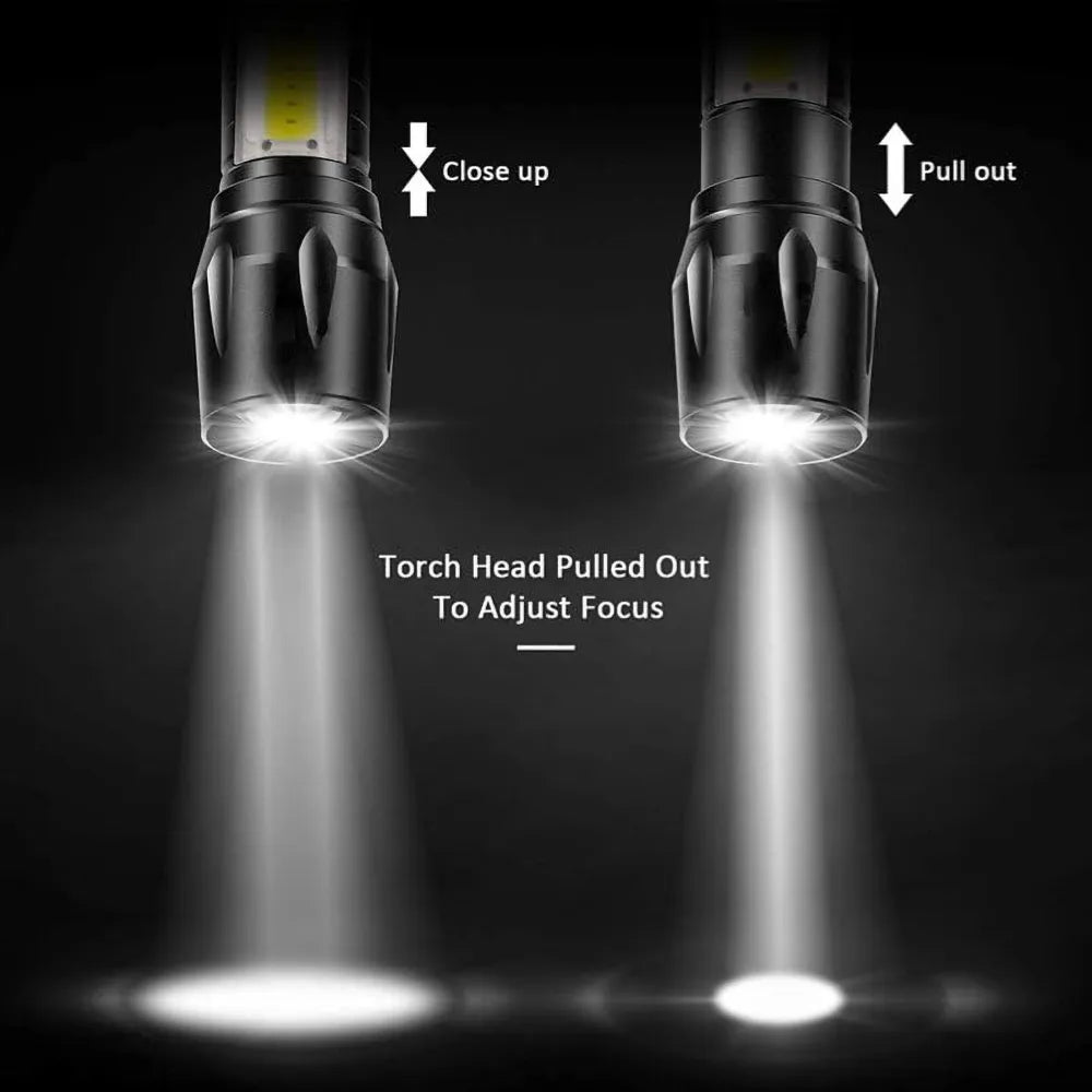Zoomable Metal COB Flash Light Torch