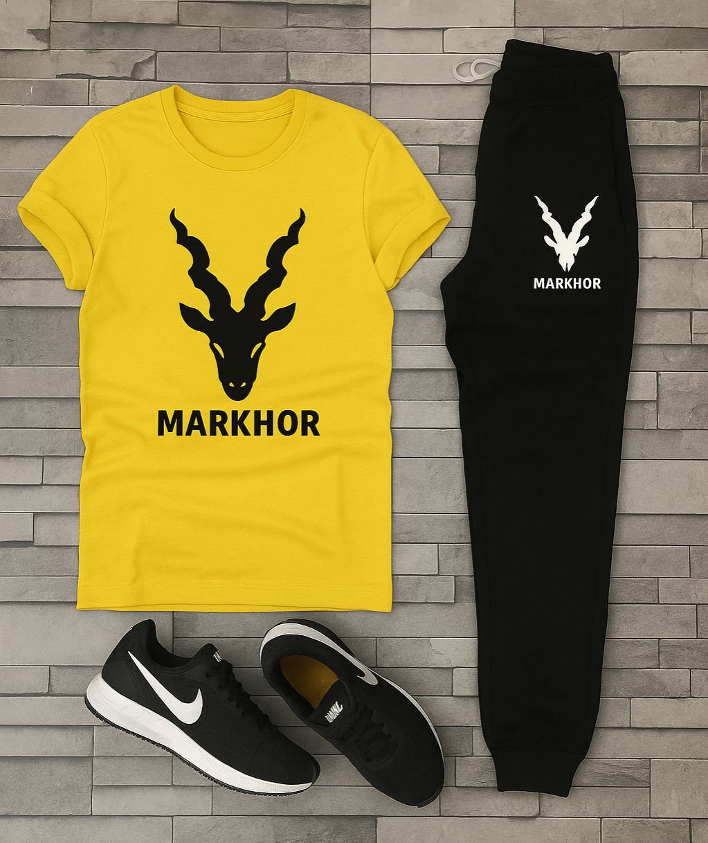 White & black markhor printed T-Shrit