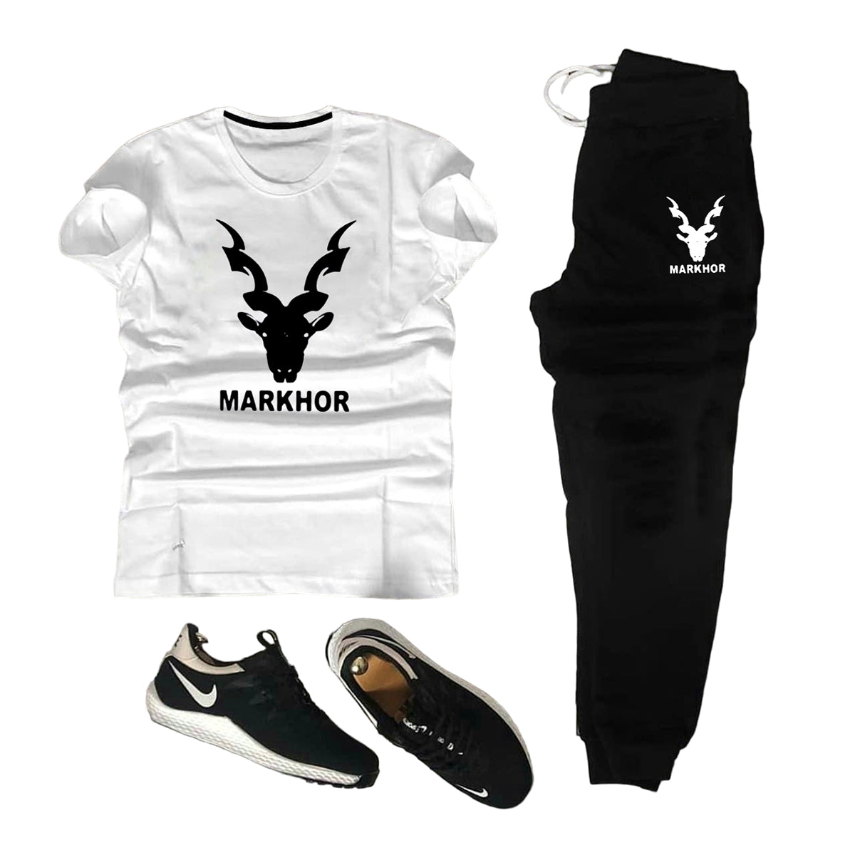 White & black markhor printed T-Shrit