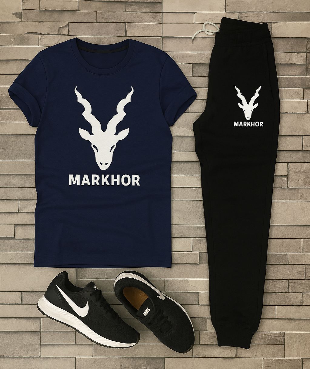 White & black markhor printed T-Shrit