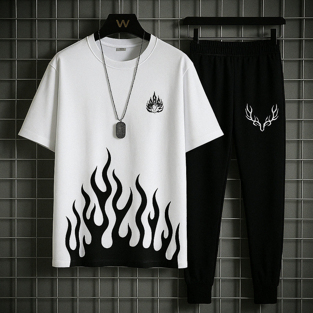 White & black markhor printed T-Shrit